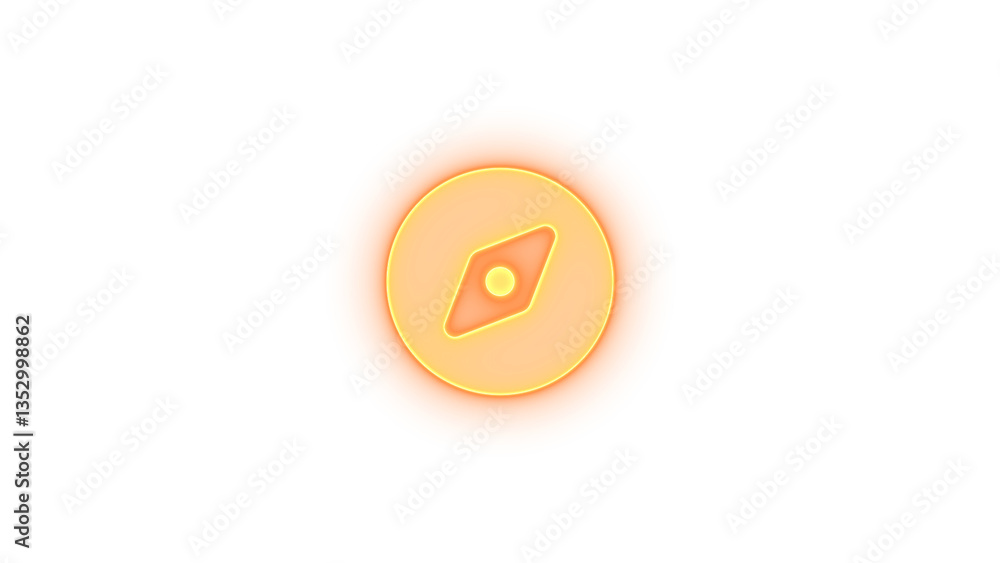 Compass icon brown color glowing neon on black background Compass icon brown color glowing neon on black background