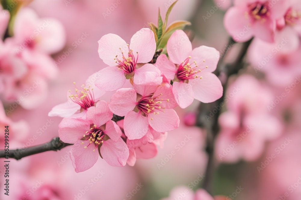 Naklejka premium A close up view of pink blossom flowers on branches