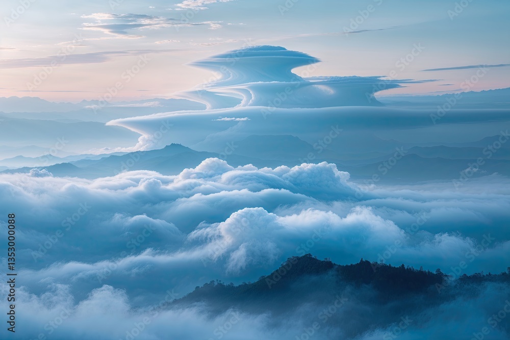 Obraz premium Misty Azure Canvas with Enchanting Cloud Layers for Ethereal Landscapes