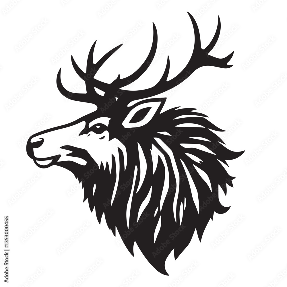 Black elk animal silhouette isolated on white background. Animal elk silhouette. Elk face silhouette. vector illustration. Black elk animal silhouette isolated on white background. Animal elk silhouette. Elk face silhouette. vector illustration.