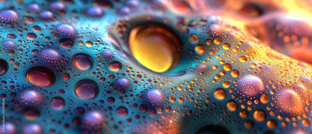 Colorful macro shot of textured surface with vibrant droplets Colorful macro shot of textured surface with vibrant droplets