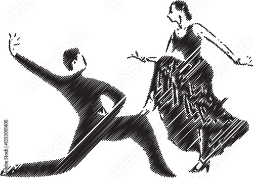 Elegant Dance Couple in Artistic Scribble Style