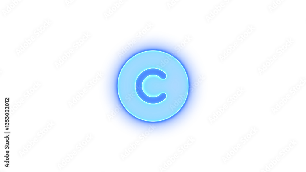 Copyright icon blue color glowing neon on black background Copyright icon blue color glowing neon on black background