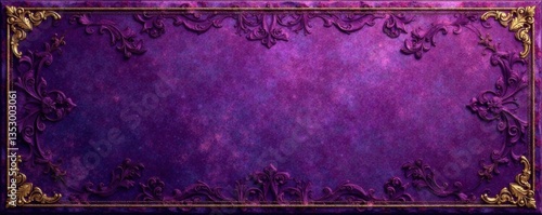 Distressed Purple Velvet Fabric with Vintage Floral Pattern, Golden Label Embellishment, rich material, luxurious fabric