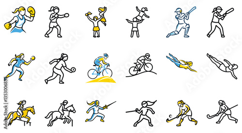 Collection of Line Art Illustrations Women in Various Sports