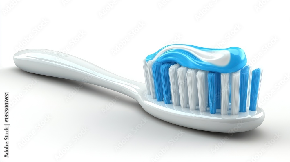 Toothbrush with blue and white toothpaste on bristles. Clean and fresh Toothbrush with blue and white toothpaste on bristles. Clean and fresh