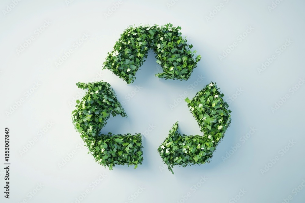 A recycling symbol composed of green leaves on a clean background A recycling symbol composed of green leaves on a clean background