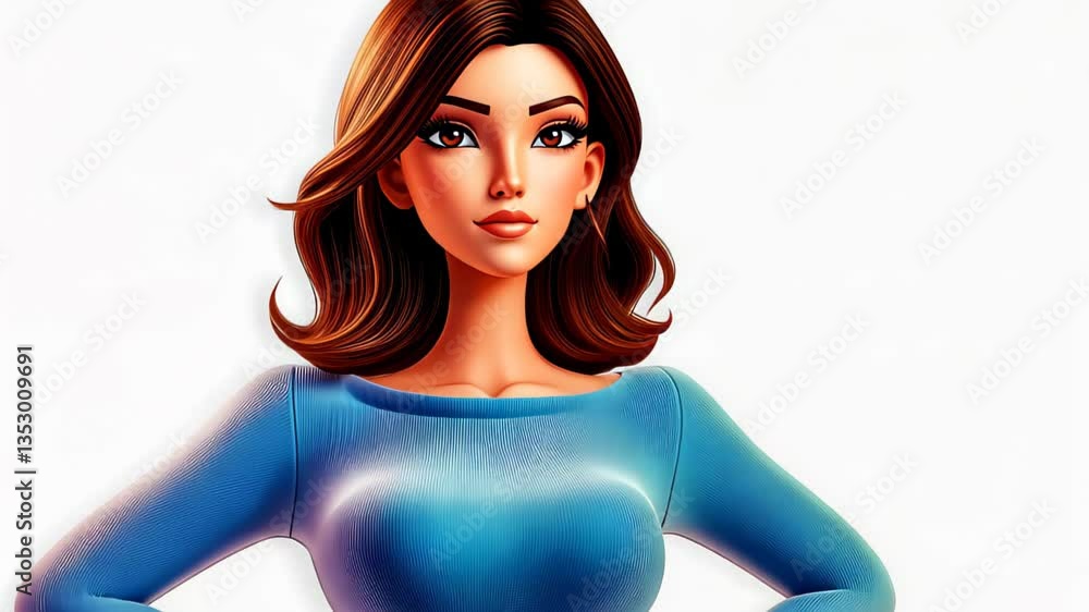 A modern 3D render of a girl with hands on hips, set against a clean white background in a playful cartoon style. A modern 3D render of a girl with hands on hips, set against a clean white background in a playful cartoon style.