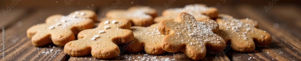 Freshly baked gingerbread cookies on a wooden table, cookie, baking Freshly baked gingerbread cookies on a wooden table, cookie, baking