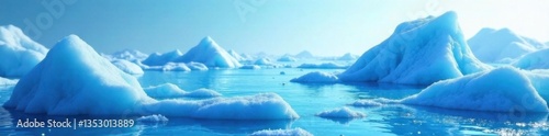 Geometric shapes in shades of blue on a cold blue ice surface, glacial ice, frosty blue, crystalline structure