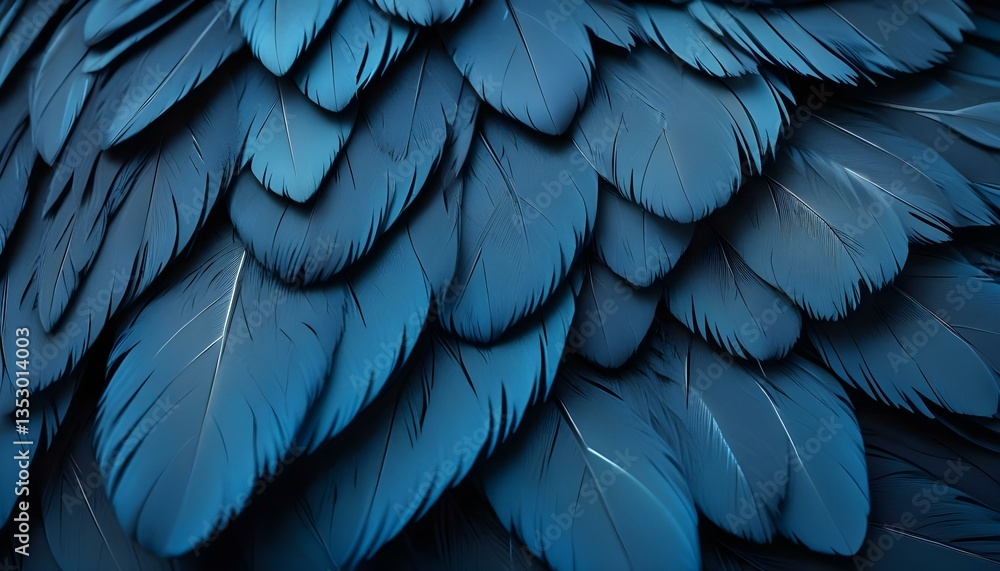 Obraz premium Close-up shot of overlapping blue feathers, creating a textured pattern with soft, diffused lighting