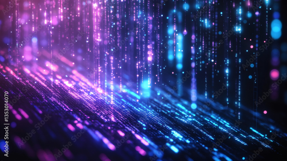 Digital Abstract Background with Blue and Purple Glowing Lines and Glittering Particles for Technology Concepts and Modern Design Digital Abstract Background with Blue and Purple Glowing Lines and Glittering Particles for Technology Concepts and Modern Design