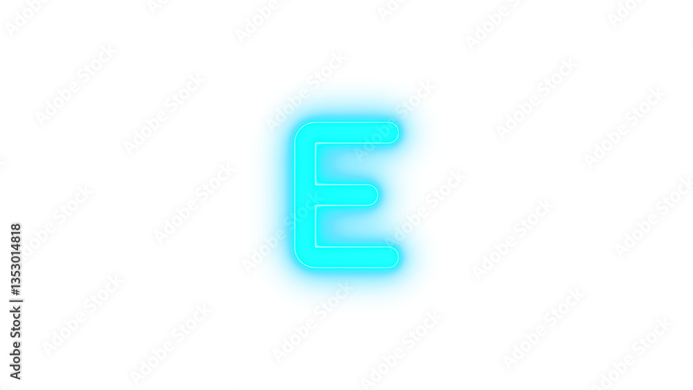E icon cyan color glowing neon on transparent background E icon cyan color glowing neon on transparent background