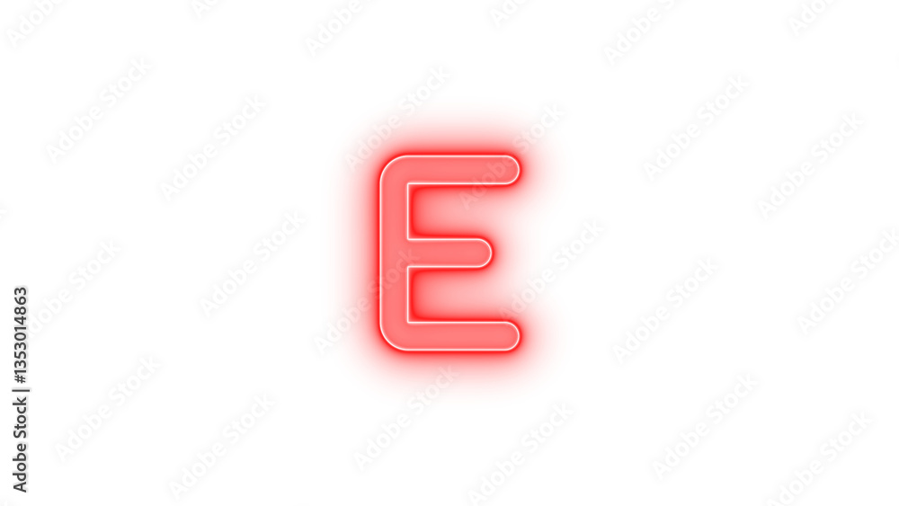 E icon red color glowing neon on transparent background E icon red color glowing neon on transparent background