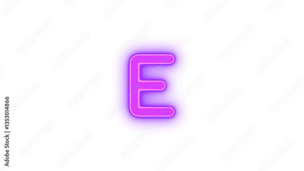 E icon purple color glowing neon on transparent background E icon purple color glowing neon on transparent background