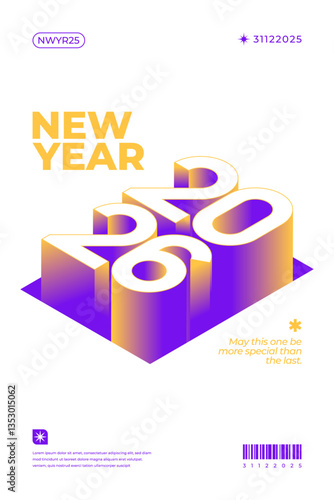 A vibrant and modern 3D design featuring the year 2026 in various gradient color
