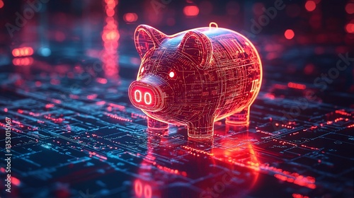 Obraz na płótnie Transparent digital piggy bank on circuit board. w salonie