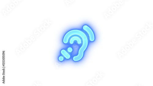 Ear listen icon blue color glowing neon on transparent background