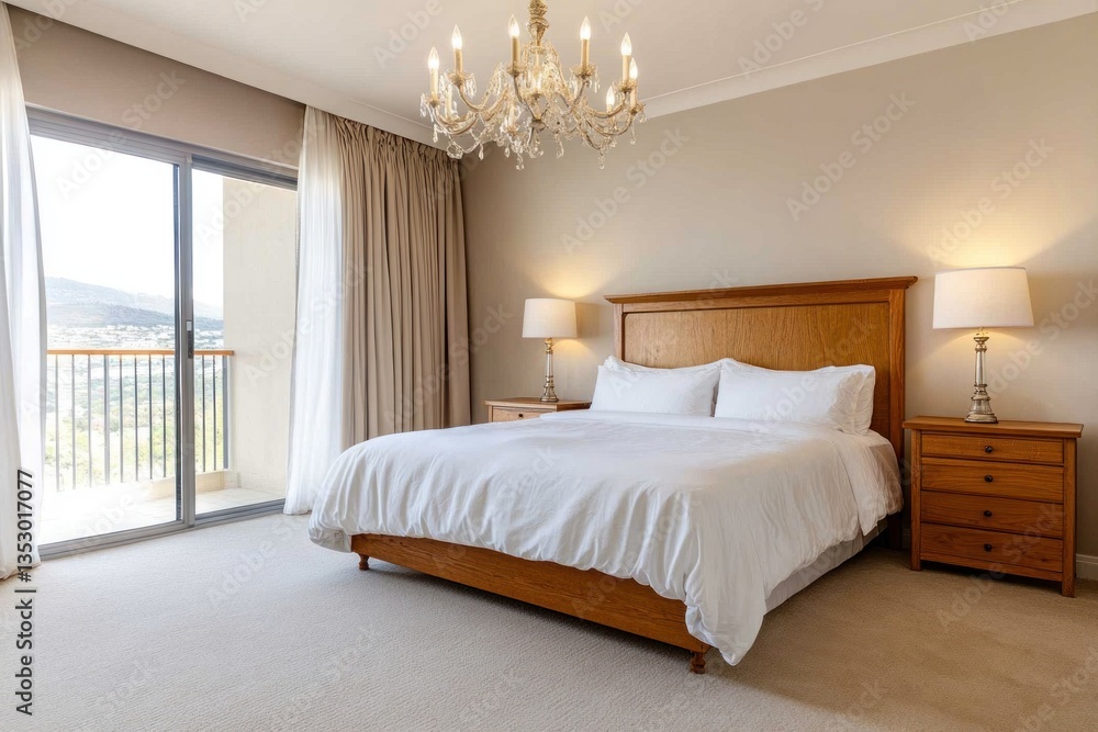 A bright and spacious bedroom with natural light and a view A bright and spacious bedroom with natural light and a view