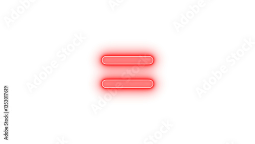 Equals icon red color glowing neon on transparent background