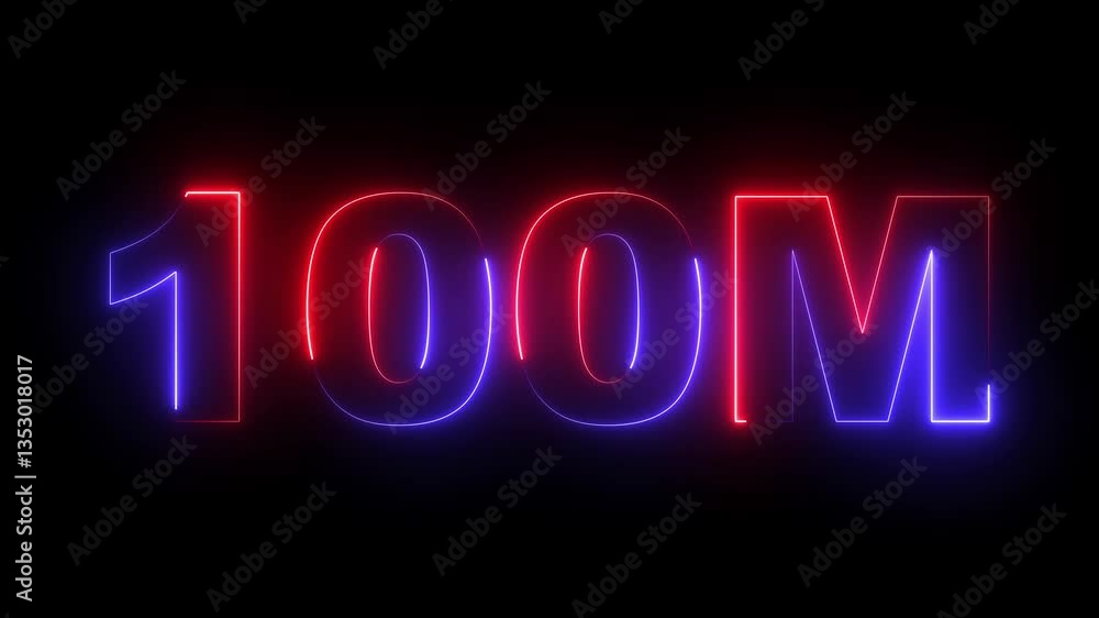 100M followers neon glowing text animation – Social media achievement animation with neon light effect on black background 100M followers neon glowing text animation – Social media achievement animation with neon light effect on black background