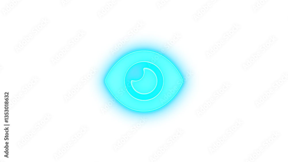Eye icon cyan color glowing neon on transparent background Eye icon cyan color glowing neon on transparent background