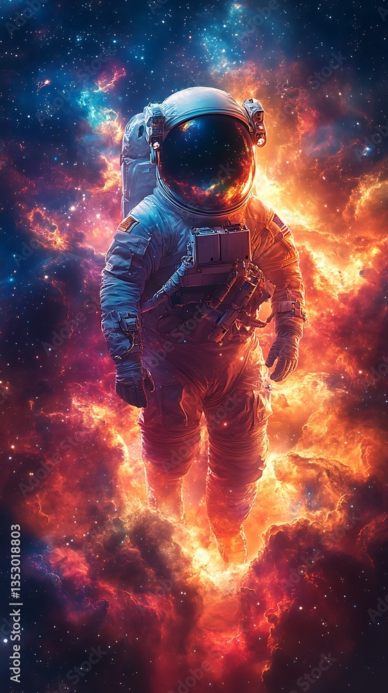 Neon-lit space floating astronaut view lights high resolution Background