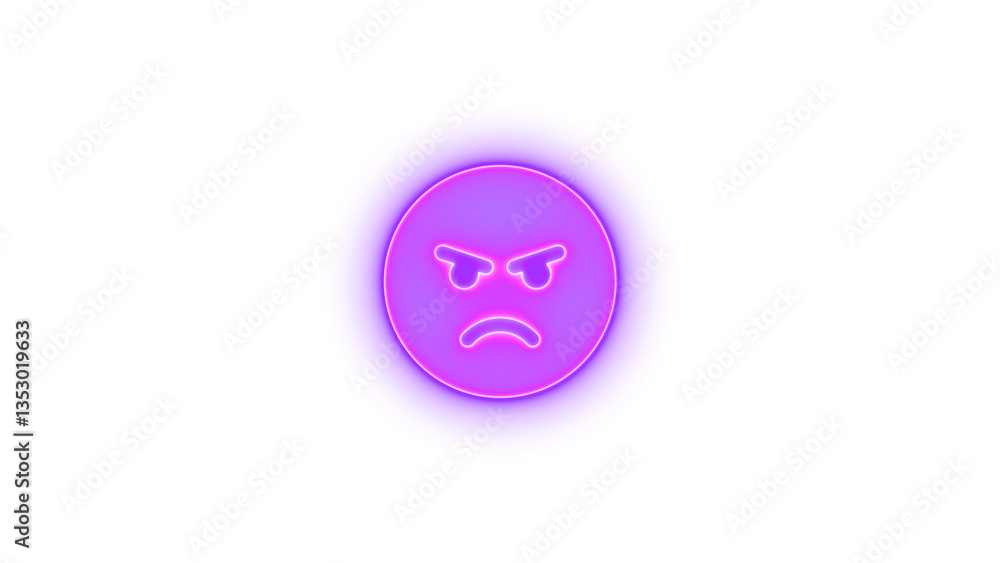 Fototapeta premium Face angry icon purple color glowing neon on transparent background