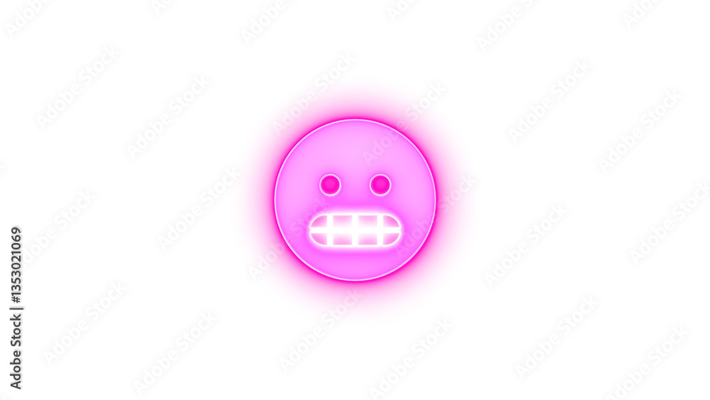 Face grimace icon pink color glowing neon on transparent background Face grimace icon pink color glowing neon on transparent background