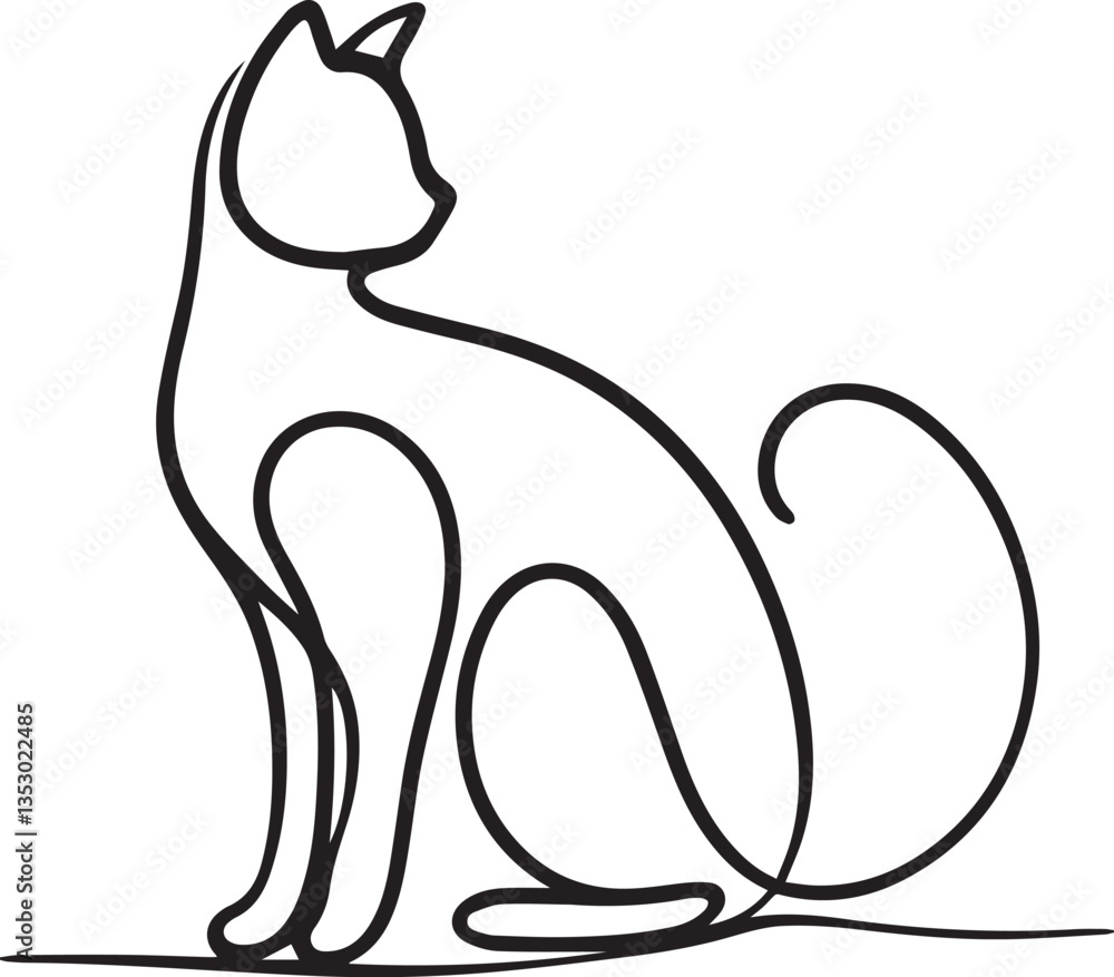 Naklejka premium Cat continuous Straight line art drawing