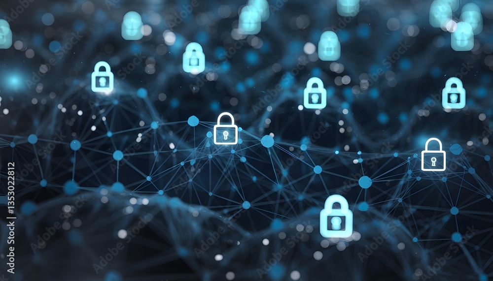 Digital Fortress: An intricate network of interconnected padlocks glows against a blurred background, symbolizing the secure heart of digital realms. Digital Fortress: An intricate network of interconnected padlocks glows against a blurred background, symbolizing the secure heart of digital realms.