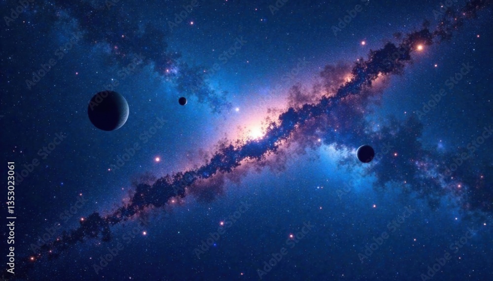 Fototapeta premium Milky Way galaxy in deep blue space background with stars and planets , celestial, galaxy