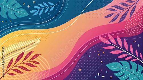 Abstract Vibrant Leaves and Gradient Waves Design, Luxury, elegant and stylish, high-resolution digital art