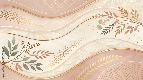 Modern Elegant Abstract Botanical Art with Flowing Natural Elements, Luxury, elegant and stylish, high-resolution digital art