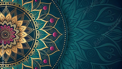 Vibrant Mandala Art in Teal and Gold with Ornate Patterns, Luxury, elegant and stylish, high-resolution digital art