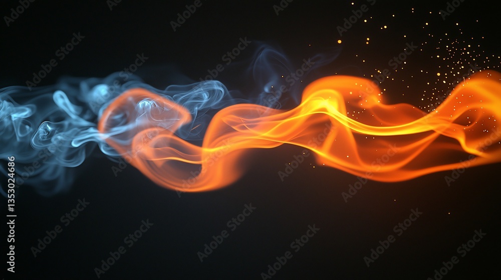 Abstract fiery and icy smoke swirls.