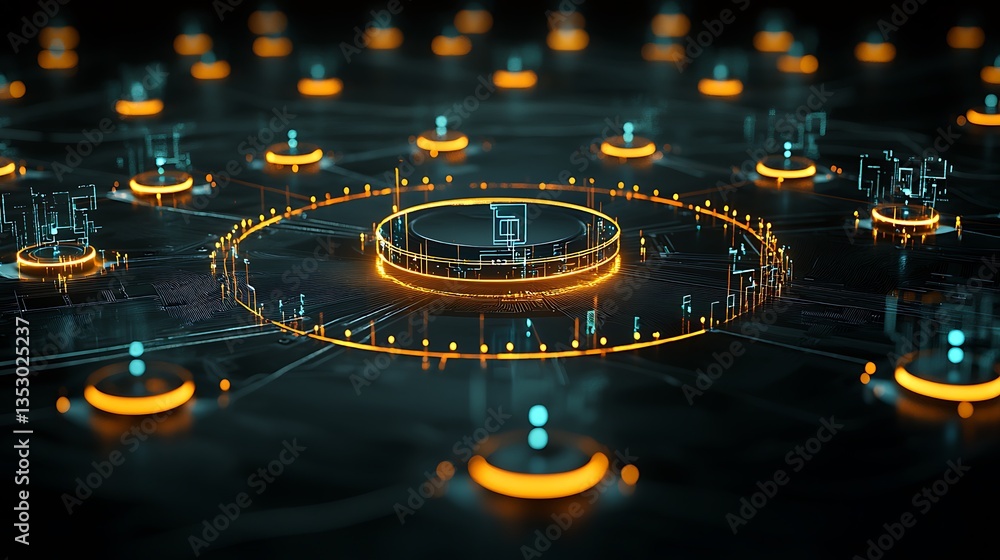 Futuristic network data visualization.