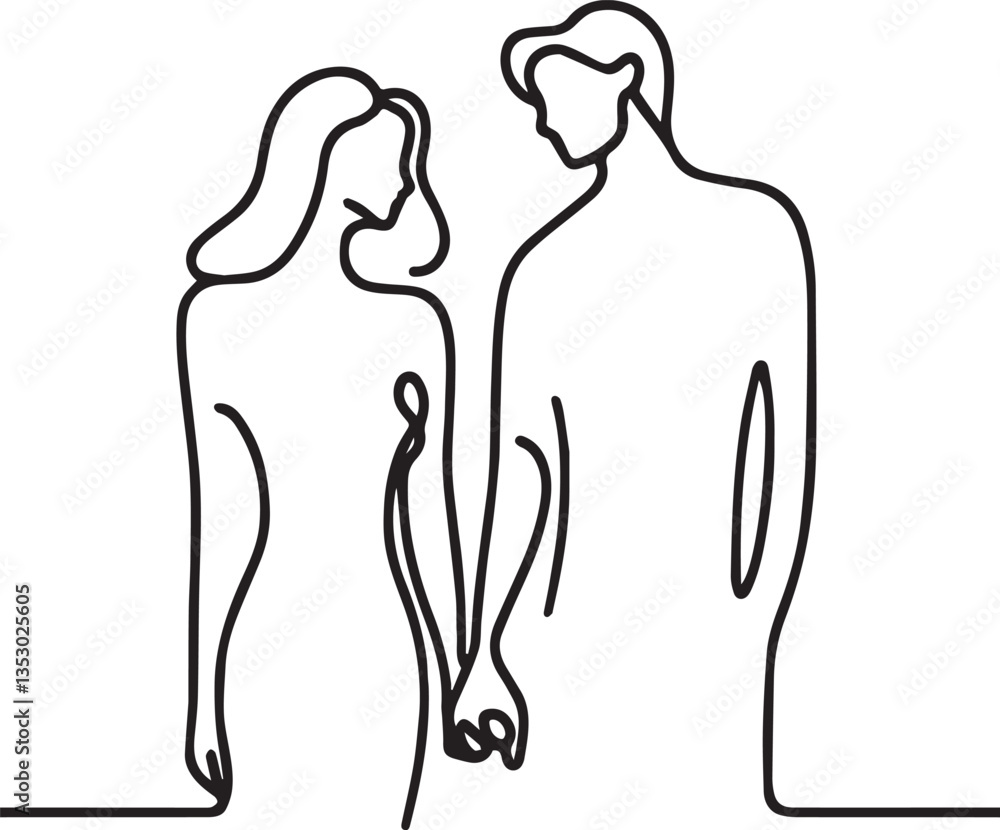 Couple holding hands continuous line art drawing black vector Couple holding hands continuous line art drawing black vector