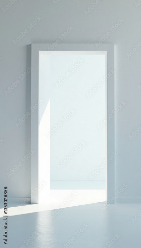 Open doorway on a pristine white surface, inviting exploration, possibilities, clean canvas, new start Open doorway on a pristine white surface, inviting exploration, possibilities, clean canvas, new start