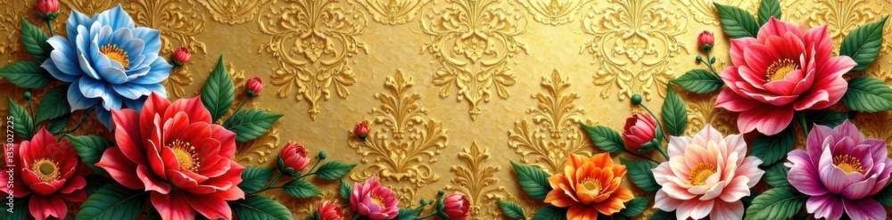 custom made wallpaper toronto digitalOrnate Damask Florals Against Golden Background, decor, ornate