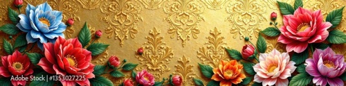 Wallpaper Mural Ornate Damask Florals Against Golden Background, decor, ornate Torontodigital.ca