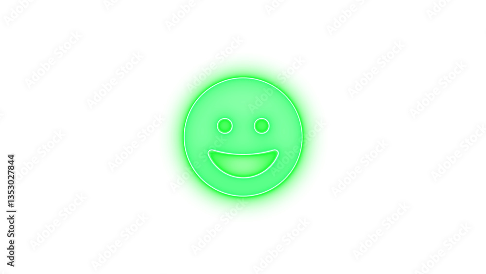 Fototapeta premium Face grin icon green color glowing neon on transparent background