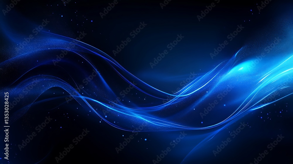 Obraz premium Abstract Blue Glowing Waves Background Image with Sparkling Particles