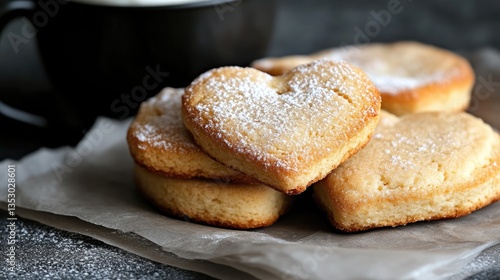 Wallpaper Mural Heart-shaped cookies, dusted with powdered sugar, stacked on parchment paper Torontodigital.ca