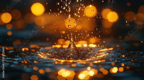 Obraz na płótnie Water droplet splash with bokeh lights. w salonie