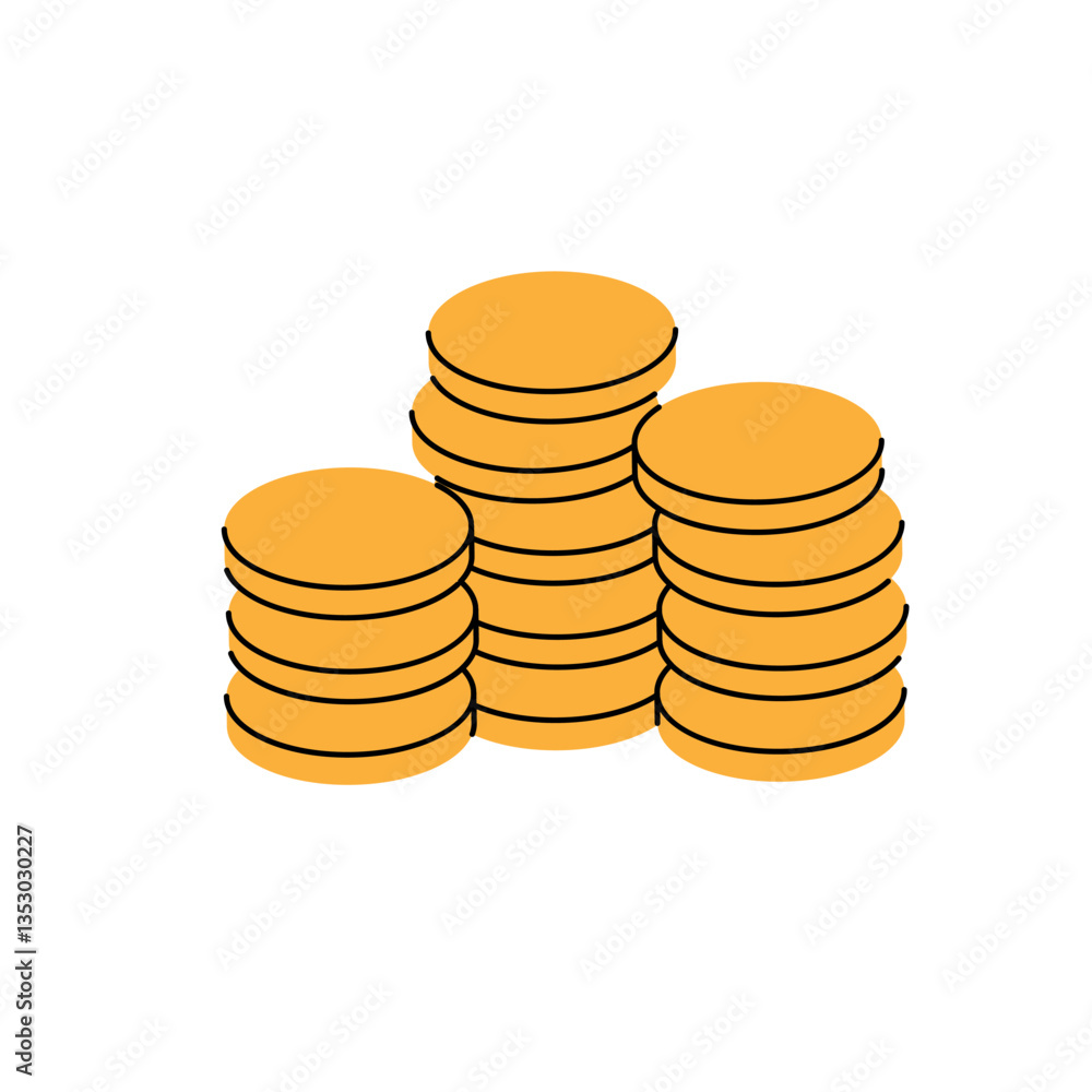 Three stacks of gold coins. Money investment and business commerce. Vector illustration. Three stacks of gold coins. Money investment and business commerce. Vector illustration.