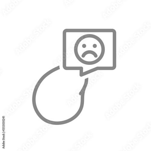 Gallbladder with sad face in speech bubble line icon. Diseases internal organ symbol. Vector illustration