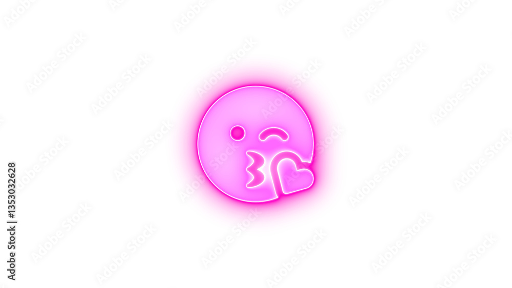 Face kiss wink heart icon pink color glowing neon on transparent background Face kiss wink heart icon pink color glowing neon on transparent background