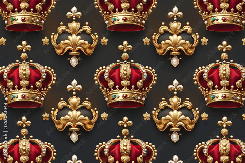 Obraz premium Royal Gold Crown Seamless Pattern Luxurious Background for Elegant Weddings and Celebrations