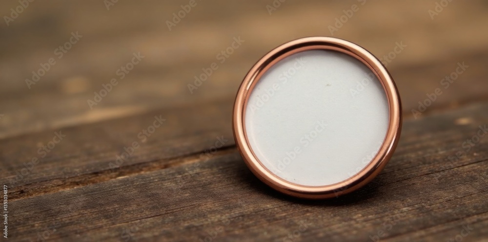 Simple isolated circular pin badge mockup on wooden background, pin, metal, wooden desk Simple isolated circular pin badge mockup on wooden background, pin, metal, wooden desk